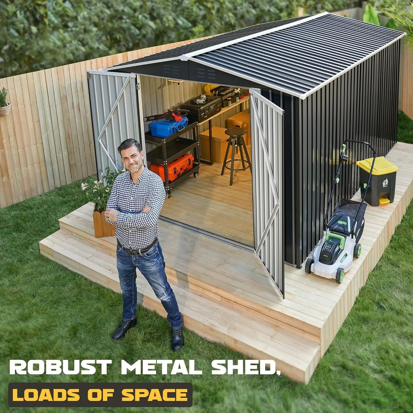 Outdoor Metal Storage Shed With Reinforced Frame For Backyard