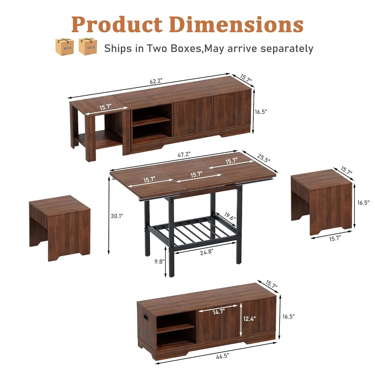 GUOHE Extendable Breakfast Nook Set With Storage Benches And Stools