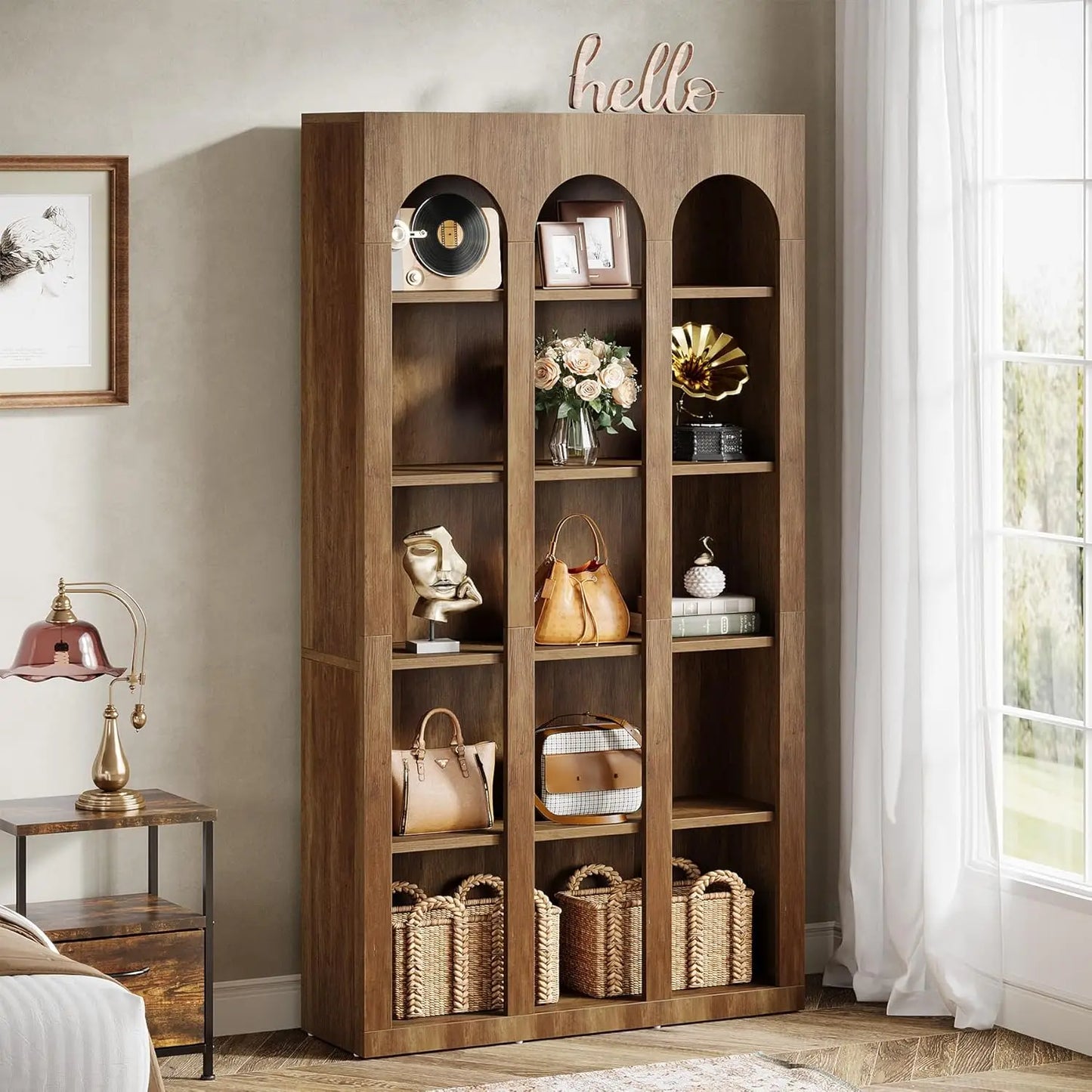 Little Tree 5 Tier Bookshelf Mid Century Modern Open Shelves