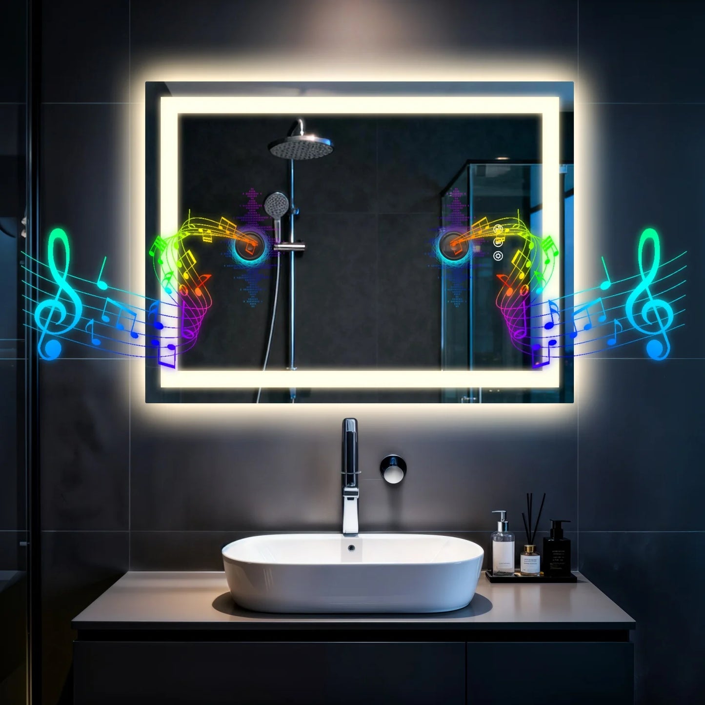 LED Bathroom Mirror With Bluetooth Speaker And Anti Fog Backlit