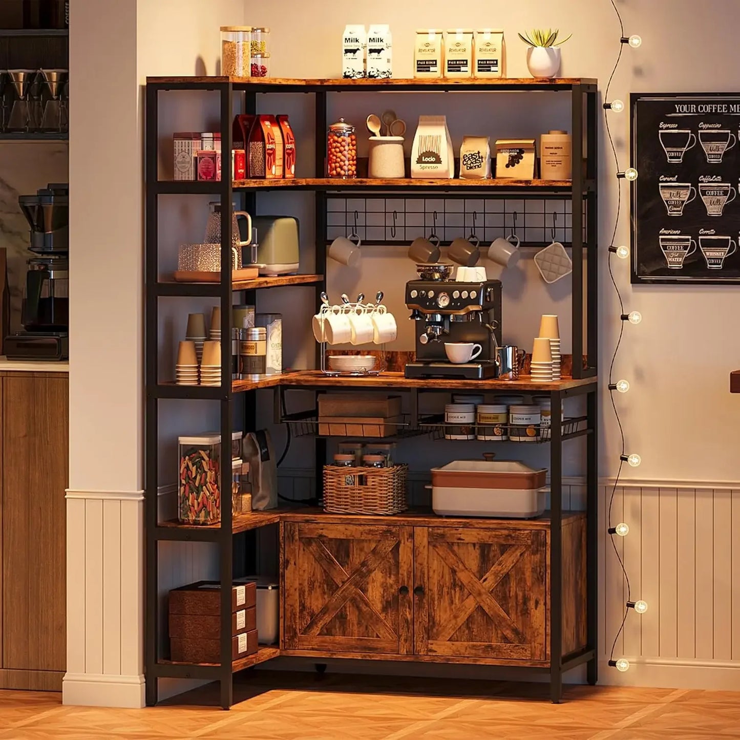 Corner Bakers Rack With Power Outlet Microwave Stand And Shelves