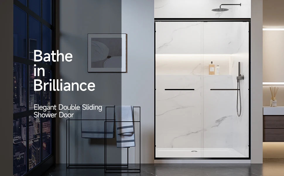 Sh.Kl Matte Black Aluminum Framed Double Sliding Shower Door