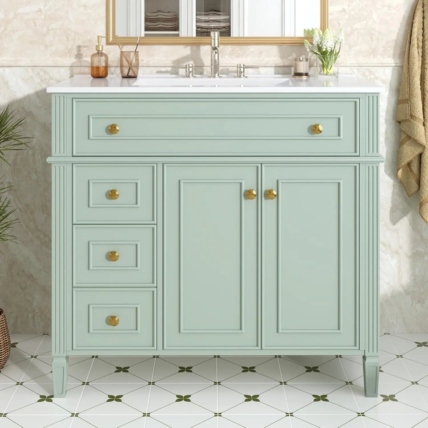 Free Standing Bathroom Vanity With Ceramic Basin And Sink