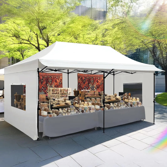 10x20 Heavy Duty Pop up Canopy Tent with 3 Removable Sidewalls, Commercial Grade Instant Shelter with Wheeled Bag for, Custom