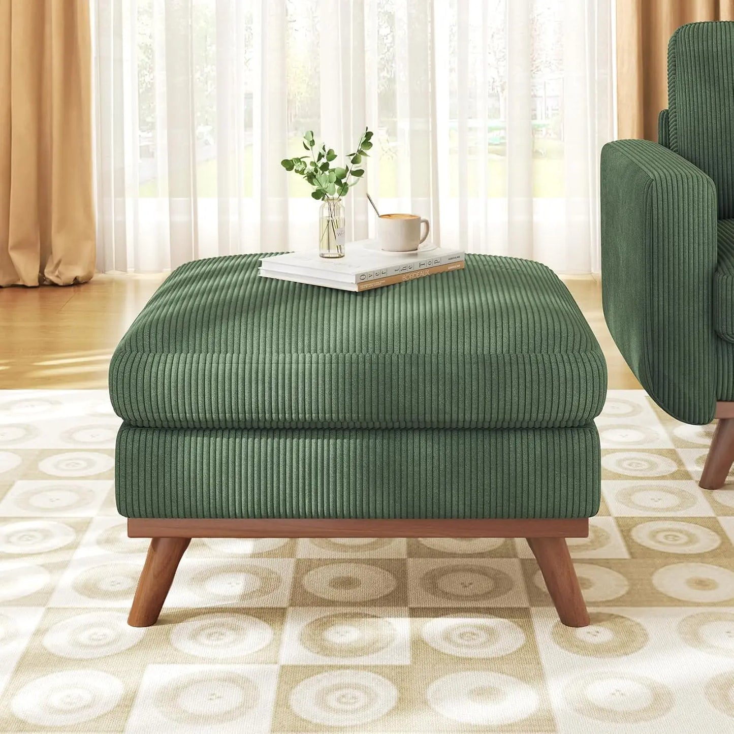 L Shape Modular Sectional Sofa 3 Seat Corduroy Movable Ottoman