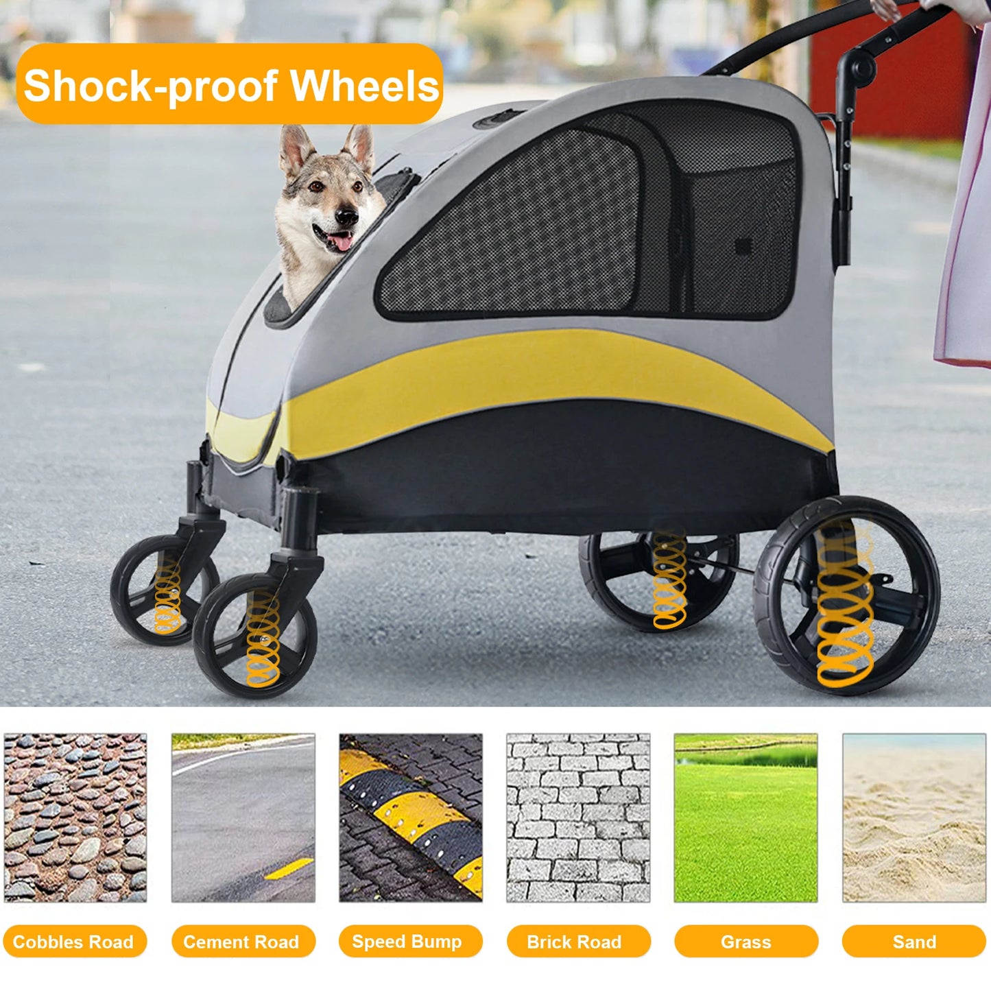 Portable Four Wheel Dog Stroller for Large Dogs Foldable Carrier