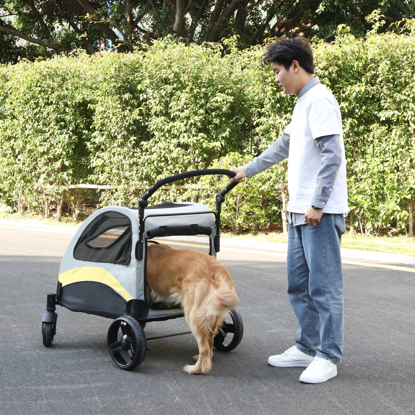 Portable Four Wheel Dog Stroller for Large Dogs Foldable Carrier