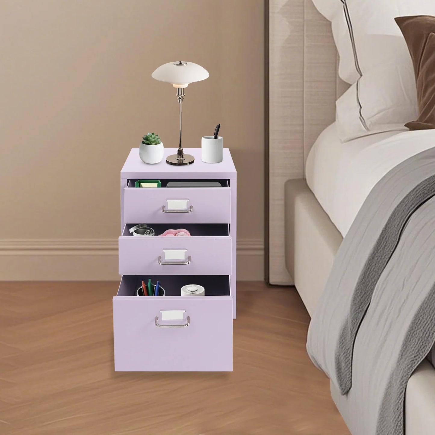 Bymaocar 3 Tier Vertical File Cabinet With Lock On Casters