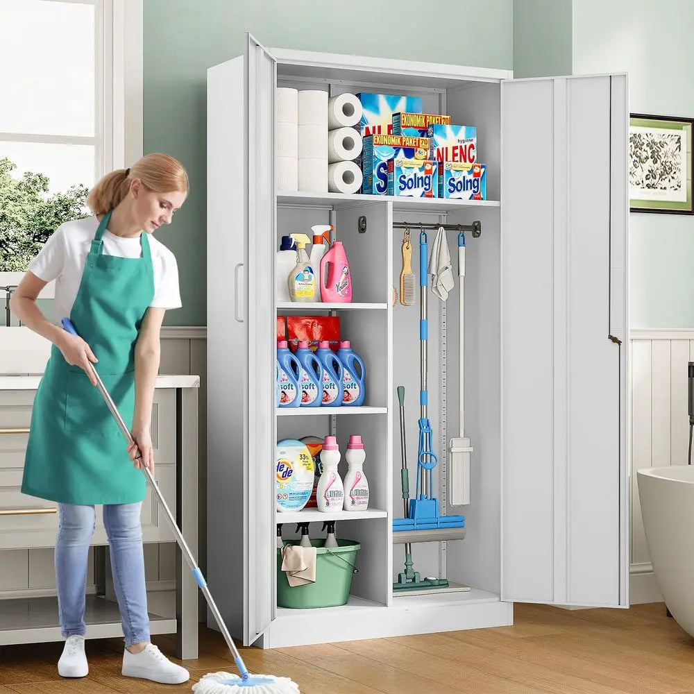 Deep Metal Storage Cabinet With Hanging Rod And Lock