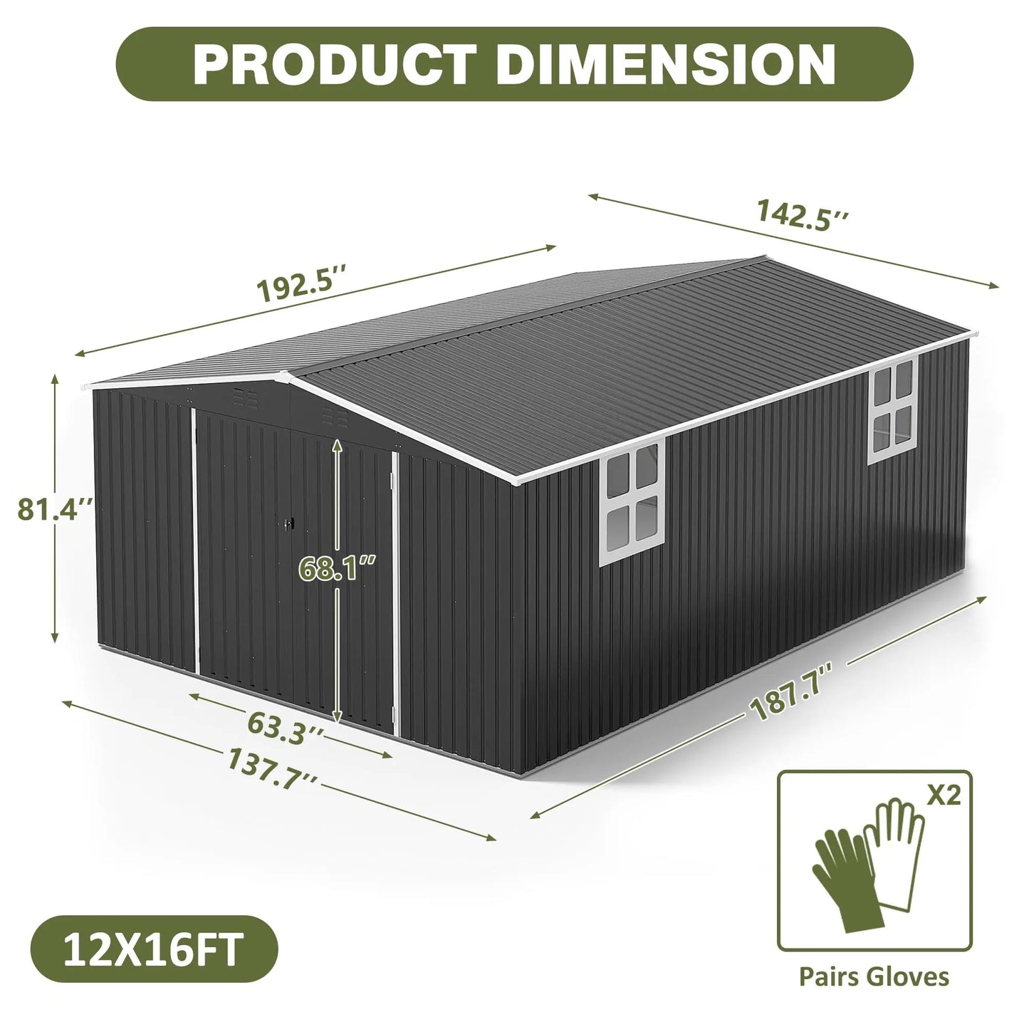 Polar Aurora Outdoor Metal Storage Shed With Lockable Door