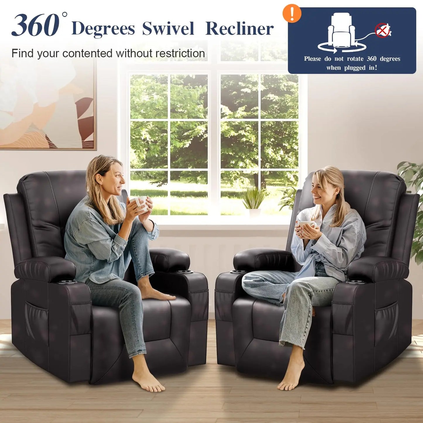 FSC Certified Heated Massage Recliner Chair 360 Swivel Ergonomic