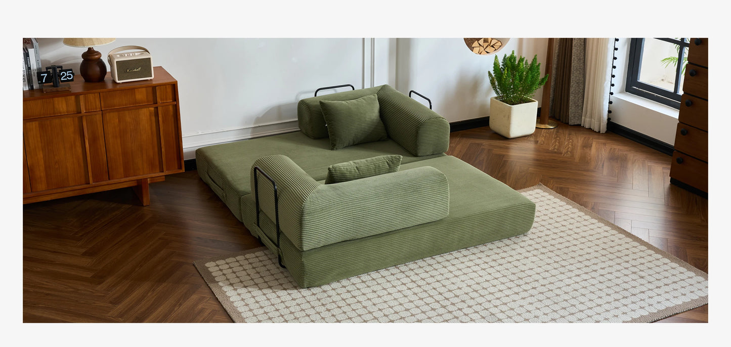 Foldable Convertible Futon Sofa Bed With L Shaped Arms