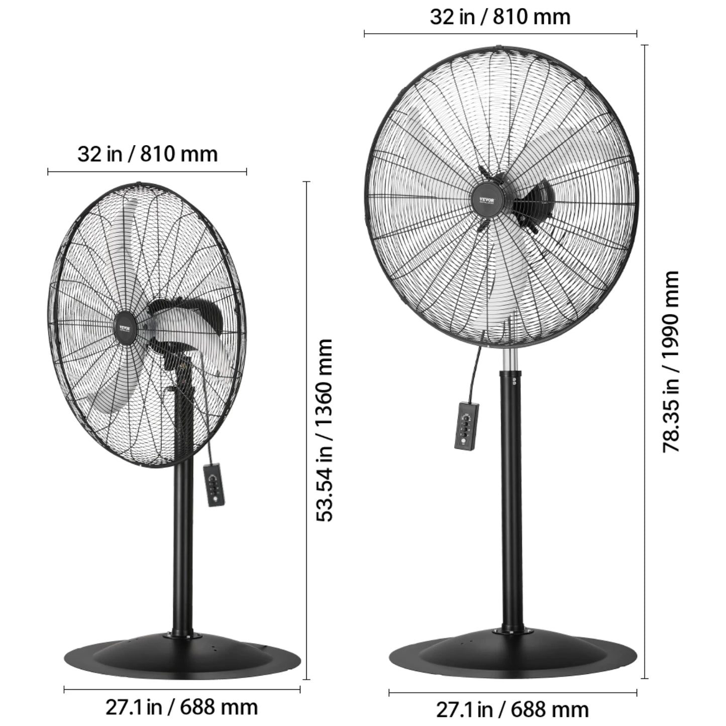 VEVOR Industrial Pedestal Fan 85-Degree Oscillating 3-Speed