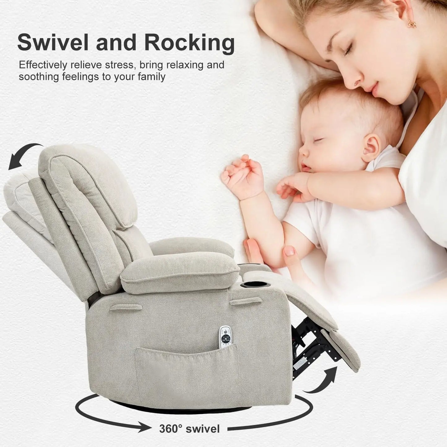XIAOLANG Rocker Recliner With Massage Heated Cup Holders Remote