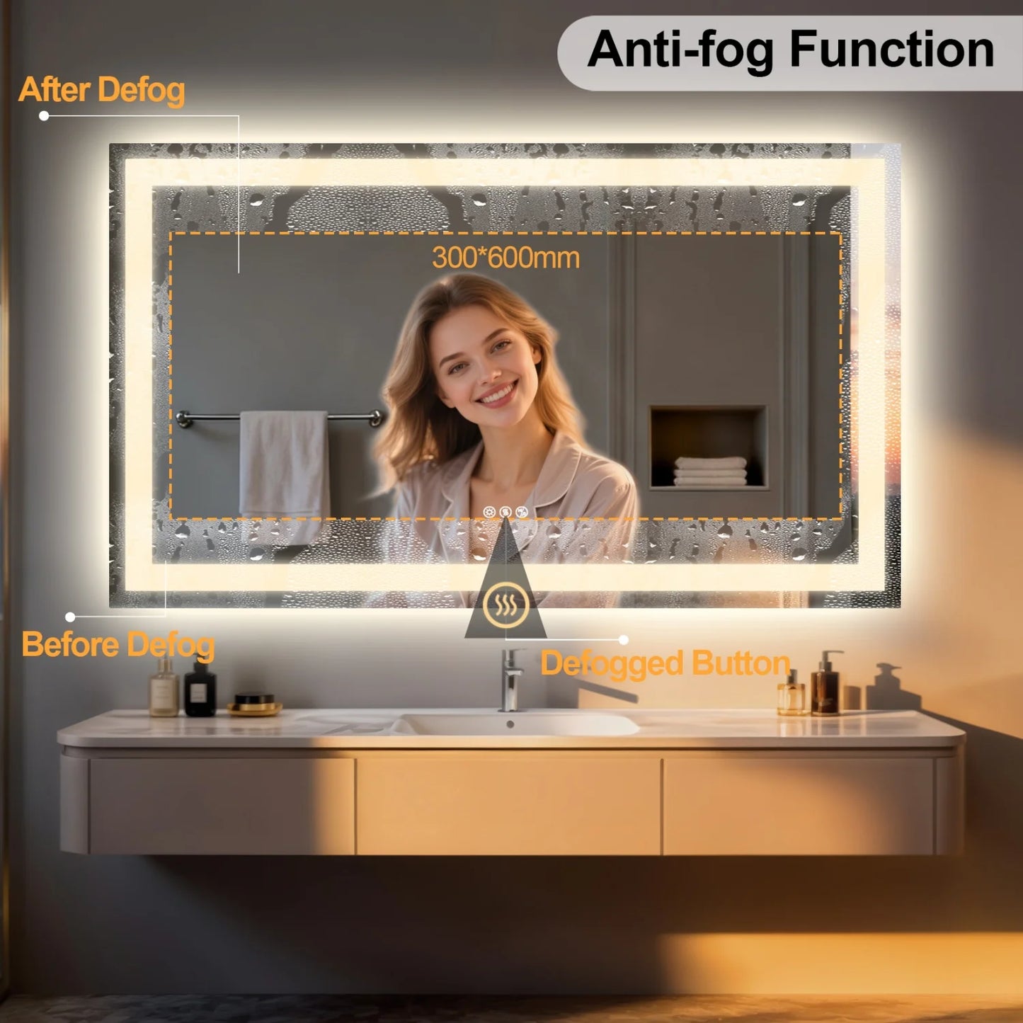 LED Bathroom Mirror With Bluetooth Speaker And Anti Fog Backlit