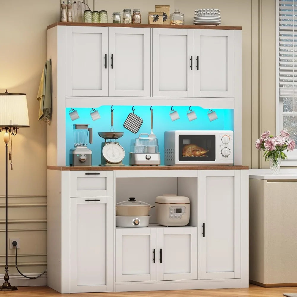 Pantry Cabinet With Charging Station And LED Light