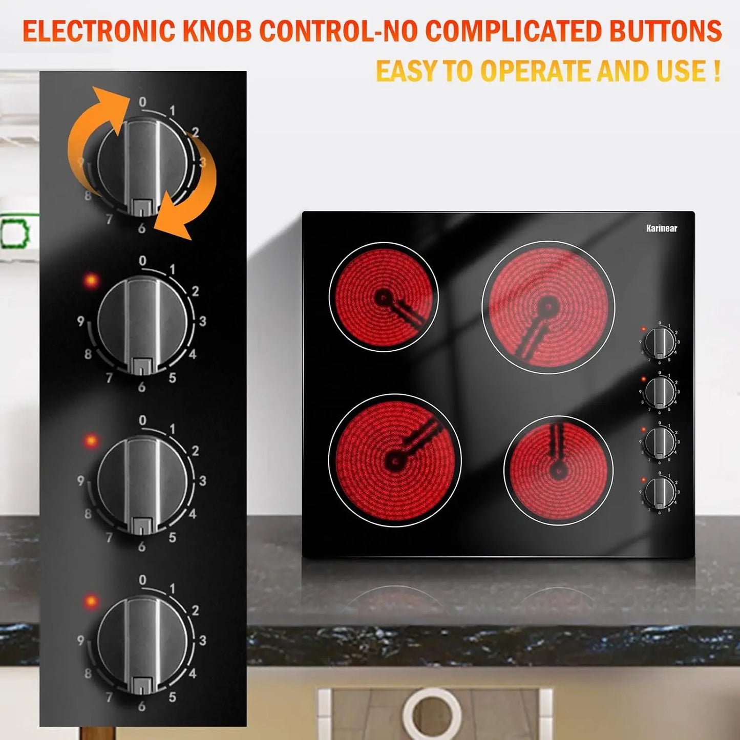 Karinear Four Burner Cooktop With Knob Control And Residual Heat Indicator