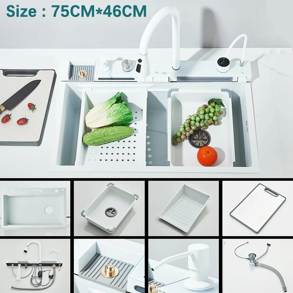 Multifunctional Kitchen Waterfall Sink With Digital Display, 304 Stainless Steel