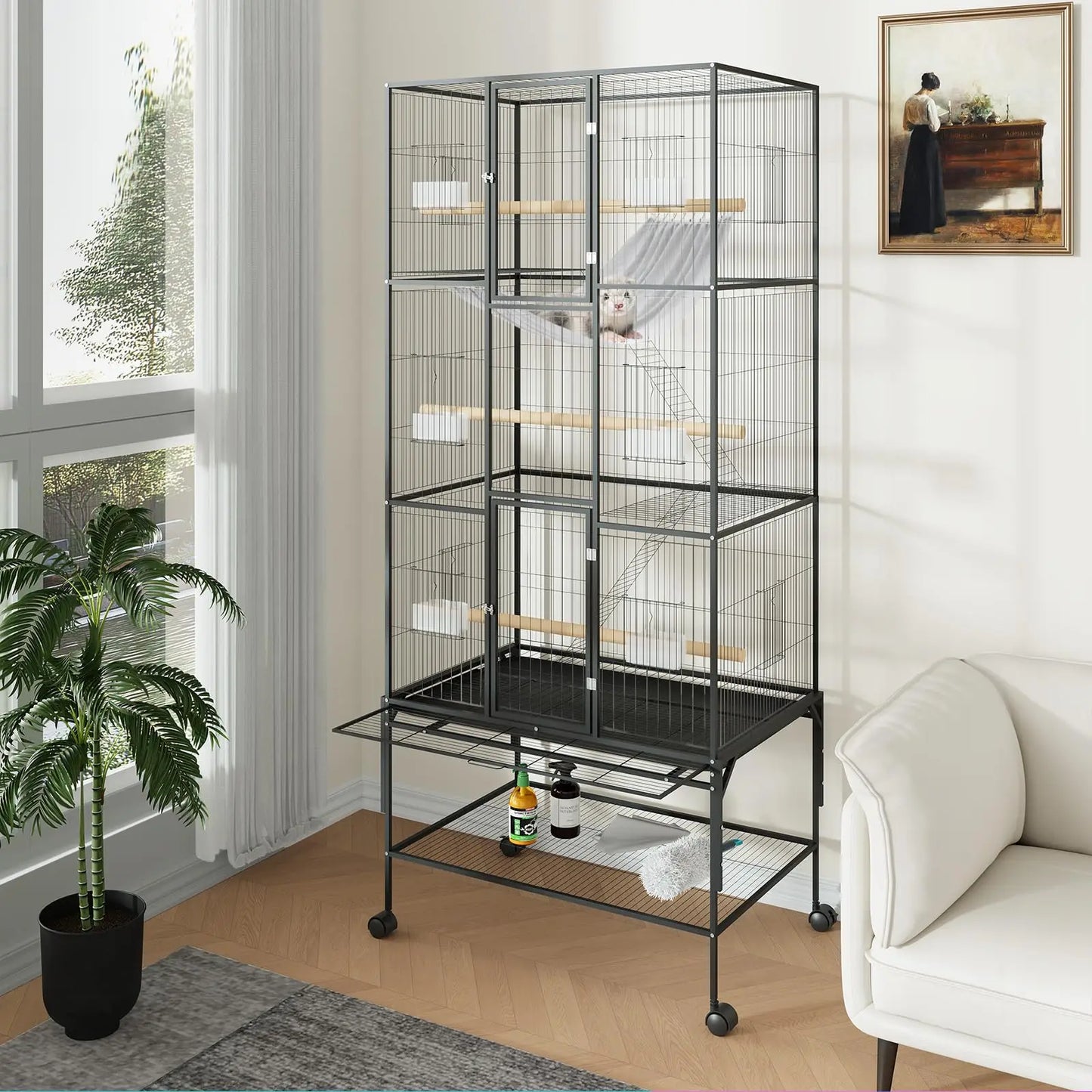 HiMISS Multi-Tier Bird Cage With Detachable Stand And Wheels
