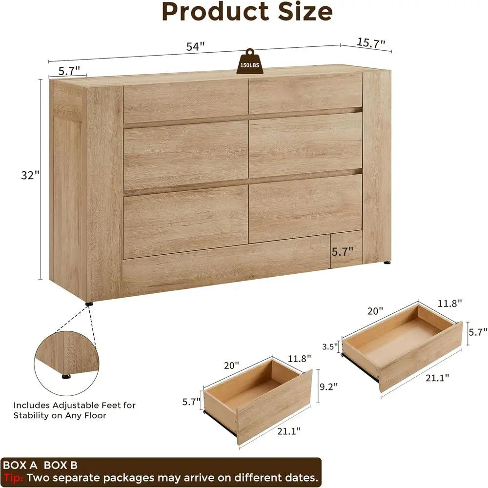 Six Drawer Wide Chest And TV Stand Storage Organizer
