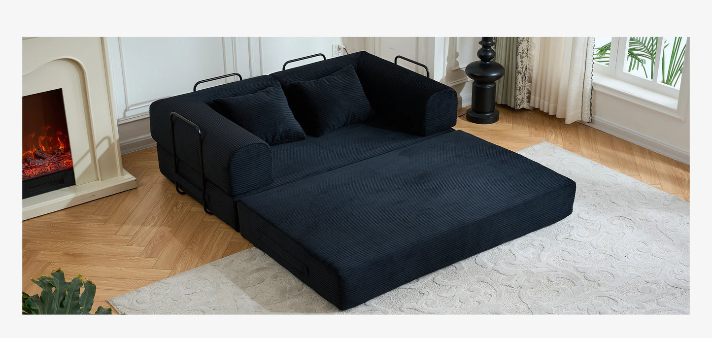 Foldable Convertible Futon Sofa Bed With L Shaped Arms