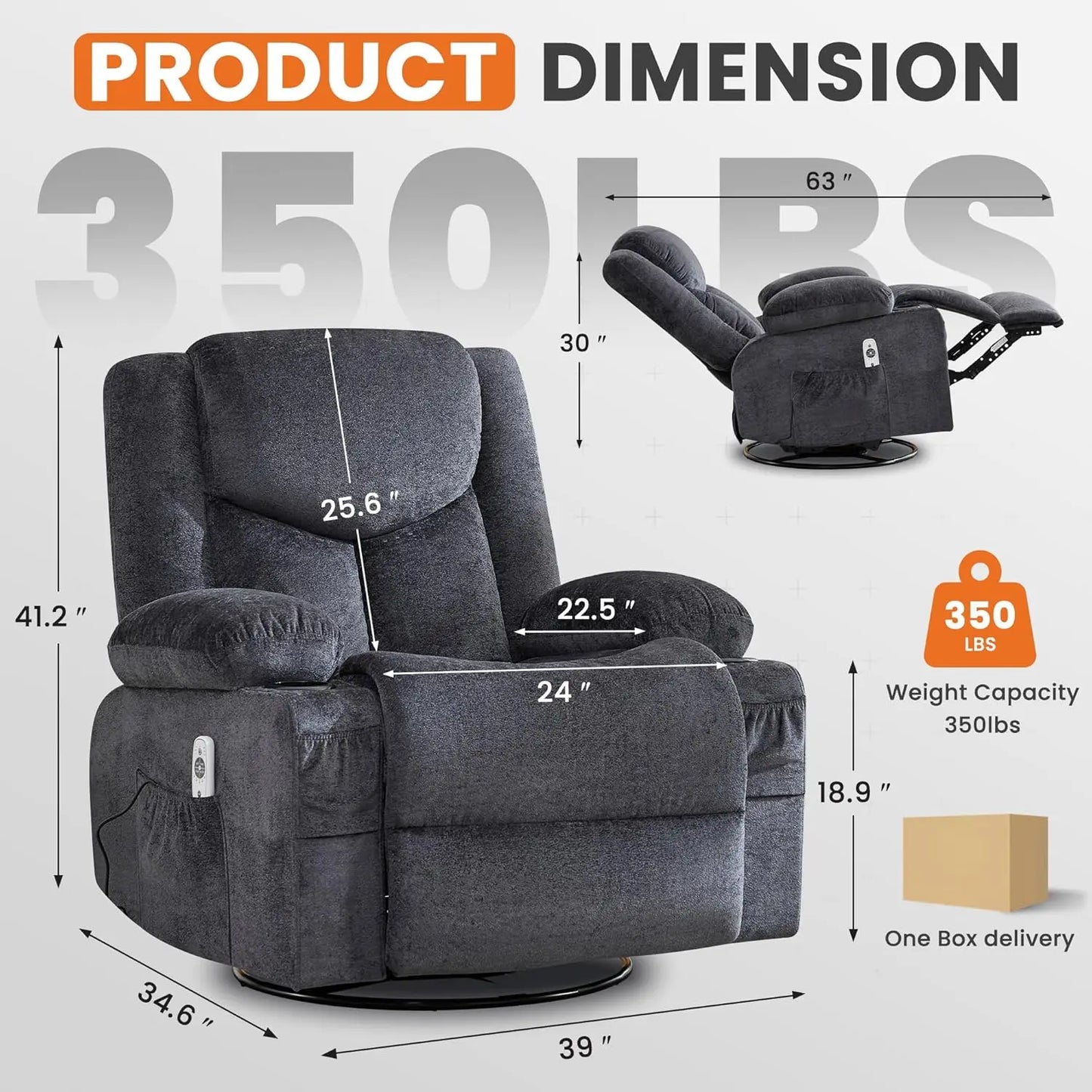 Swivel Recliner Chair With Massage And Heat, Rocker, Cup Holders