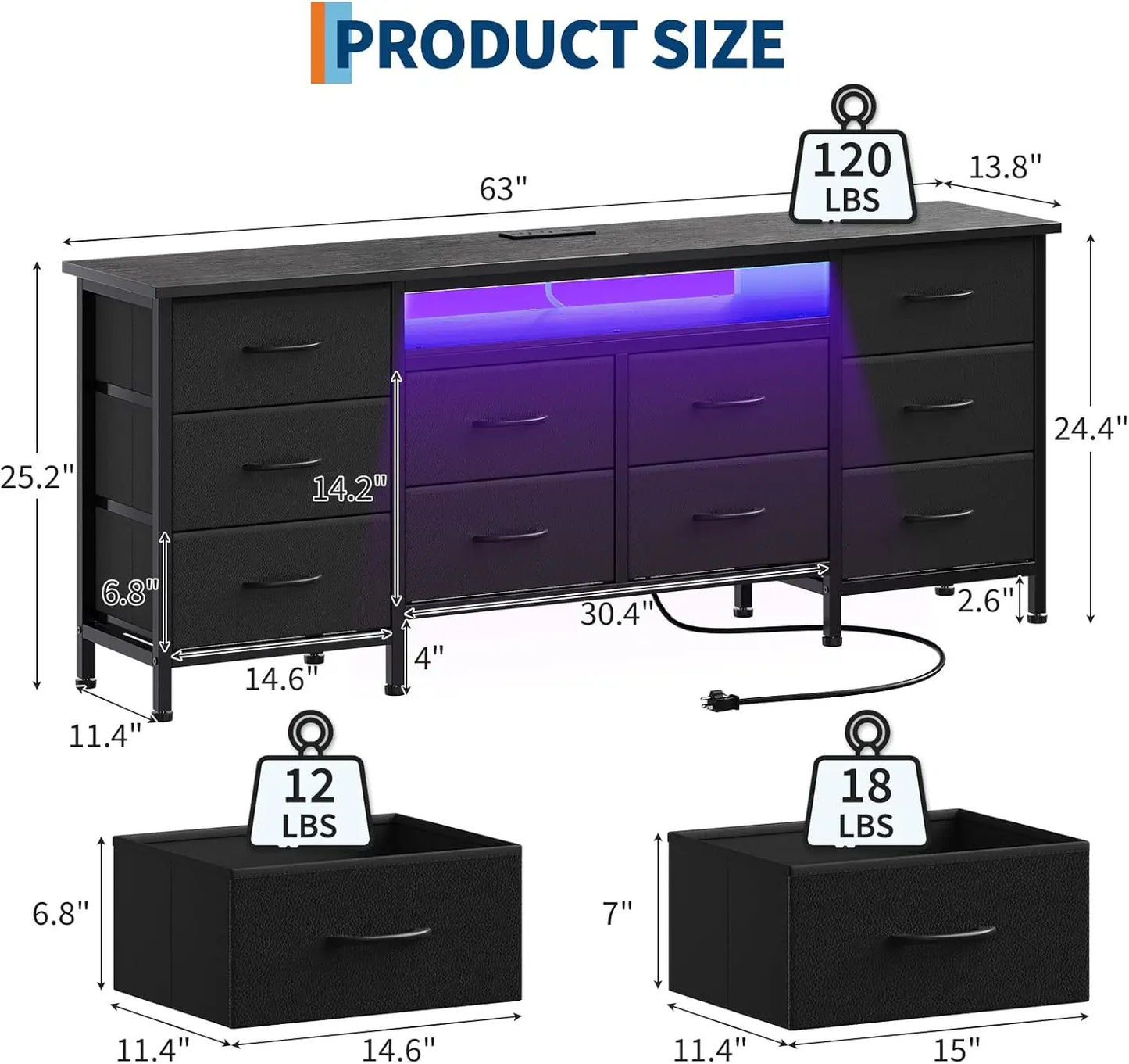 TWISTER.CK TV Stand With LED Lights And Power Outlets