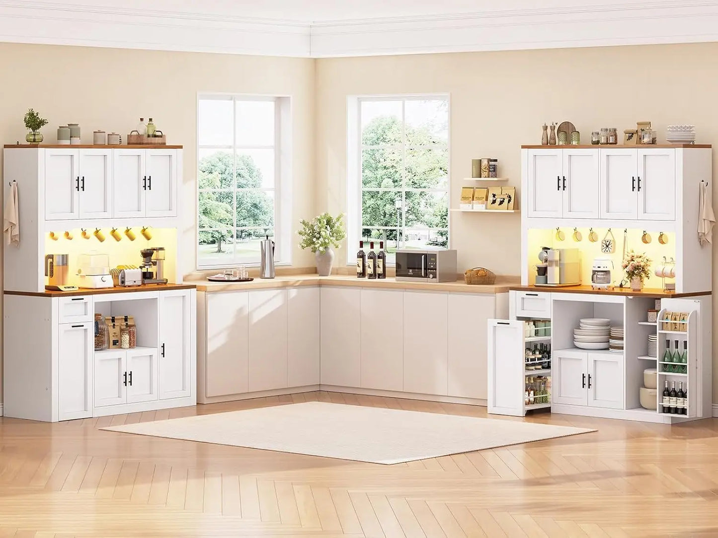 Pantry Cabinet With Charging Station And LED Light