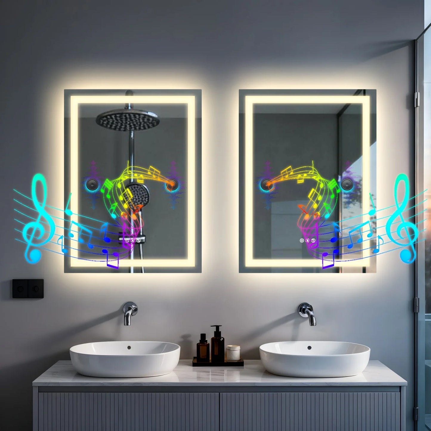 LED Bathroom Mirror With Bluetooth Speaker And Anti Fog Backlit