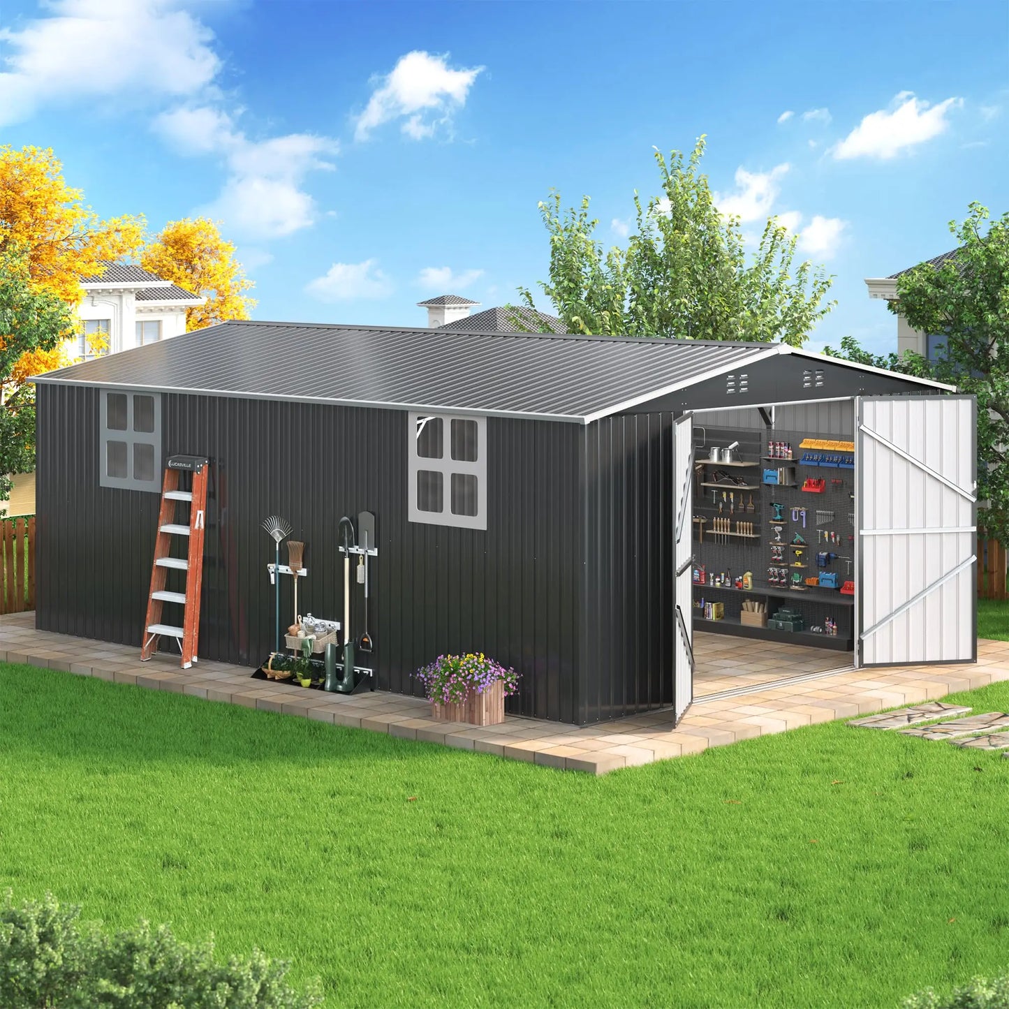 Polar Aurora Outdoor Metal Storage Shed With Lockable Door