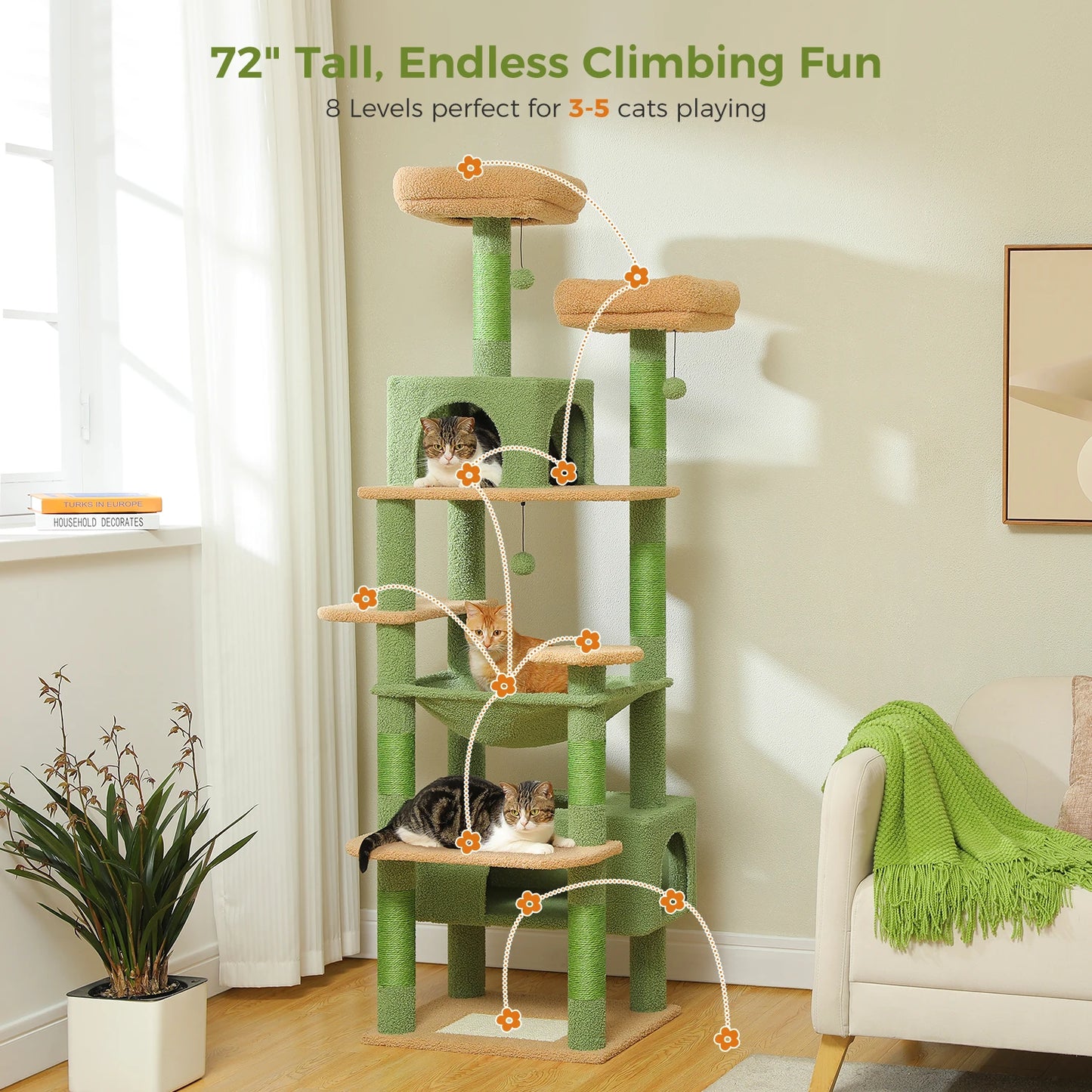 PEQULTI Multi Level Cat Tree Tower With Scratching Posts Hammock