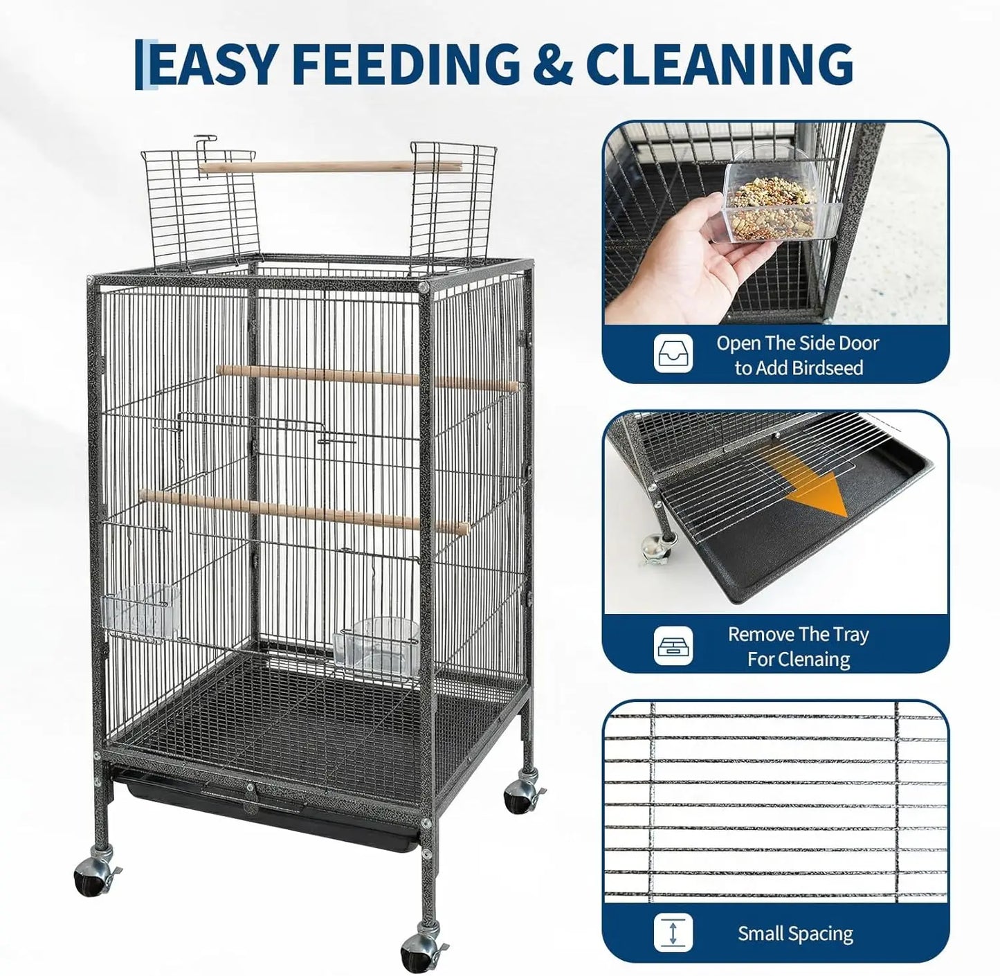 HiMISS Heavy Duty Metal Bird Cage With Play Top Stand