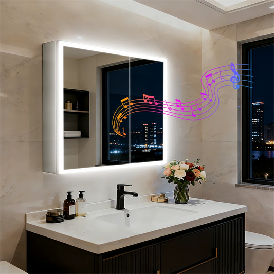 LUVODI LED Lighted Bathroom Cabinet With Bluetooth Speakers