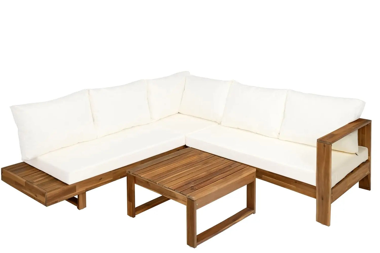 Acacia Wood Outdoor Slatted 4 Piece Sectional Sofa Set Cushions