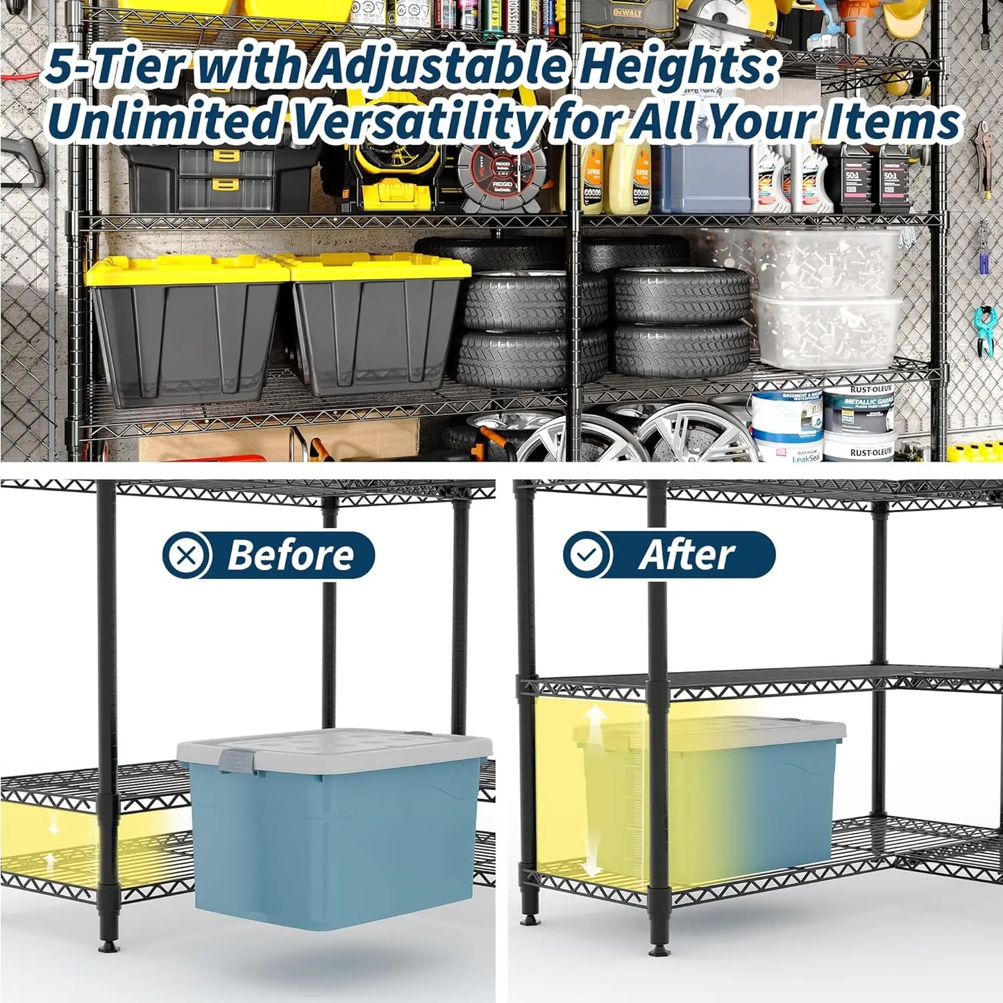 HiMISS Heavy Duty Wire Shelving Unit 5 Tier L Shaped Pantry Rack