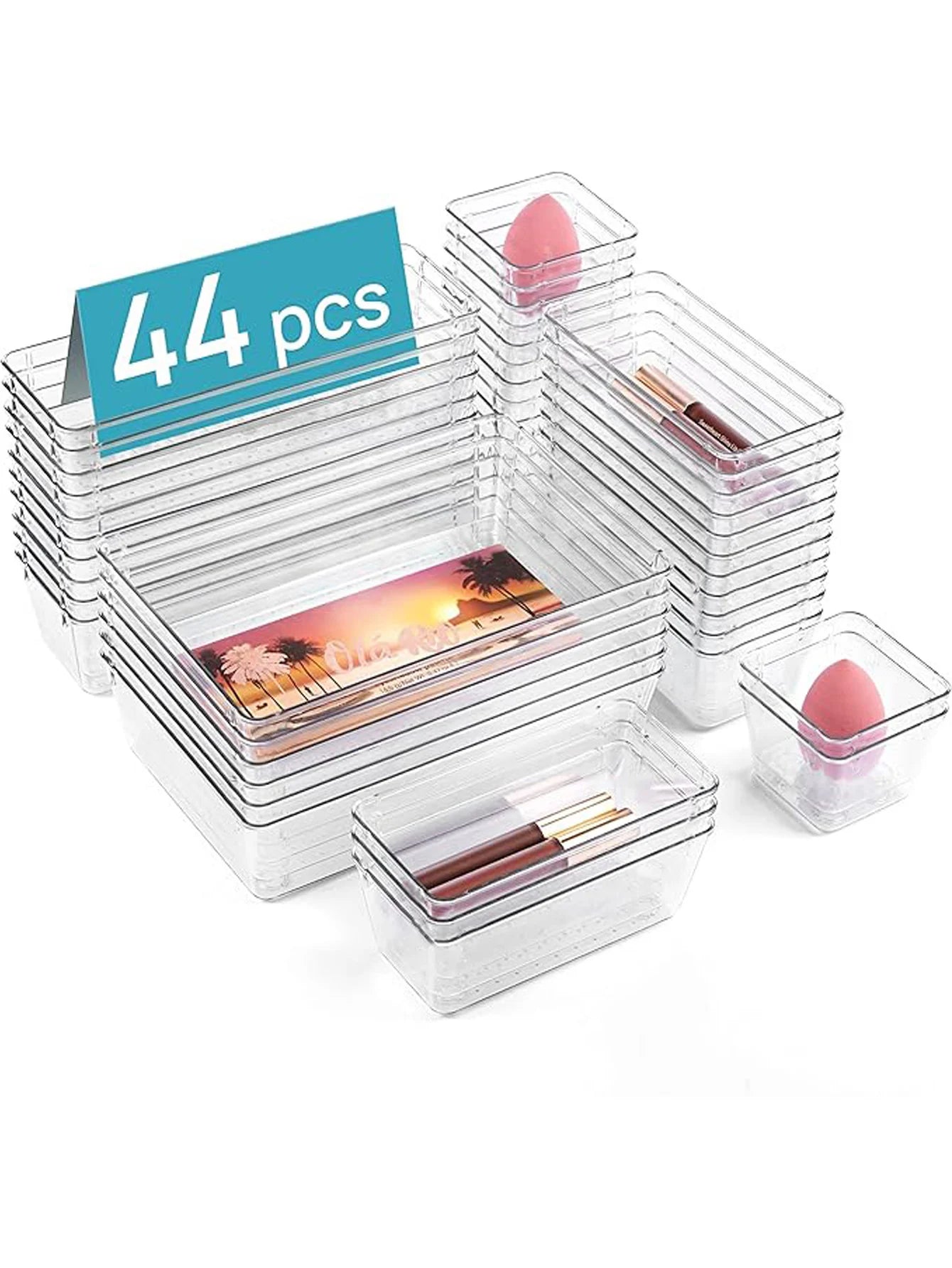 Transparent Plastic Drawer Storage Box Set 44 Piece Multi Functional Organizer