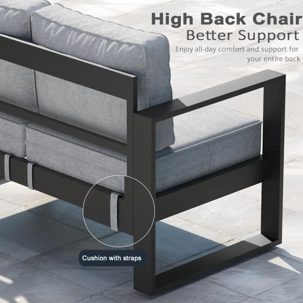 Outdoor Patio Aluminum Armchairs Modern Set With Removable Cushions