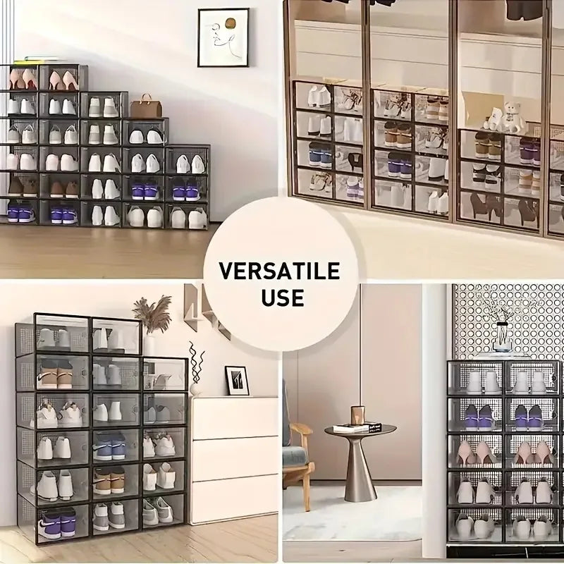 12 Pack Transparent Plastic Stackable Shoe Storage Boxes For Closet Organizer