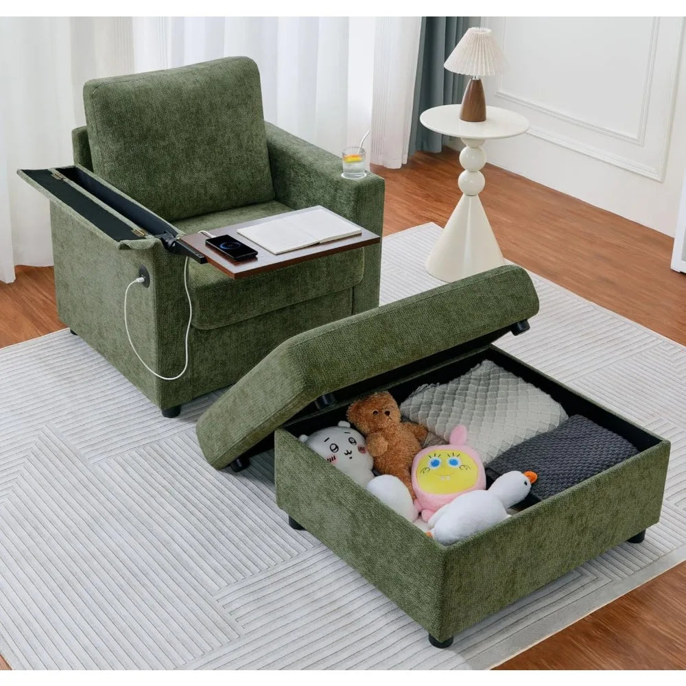 GUOHE Modern Accent Chair Set With Storage Ottoman For Living Room
