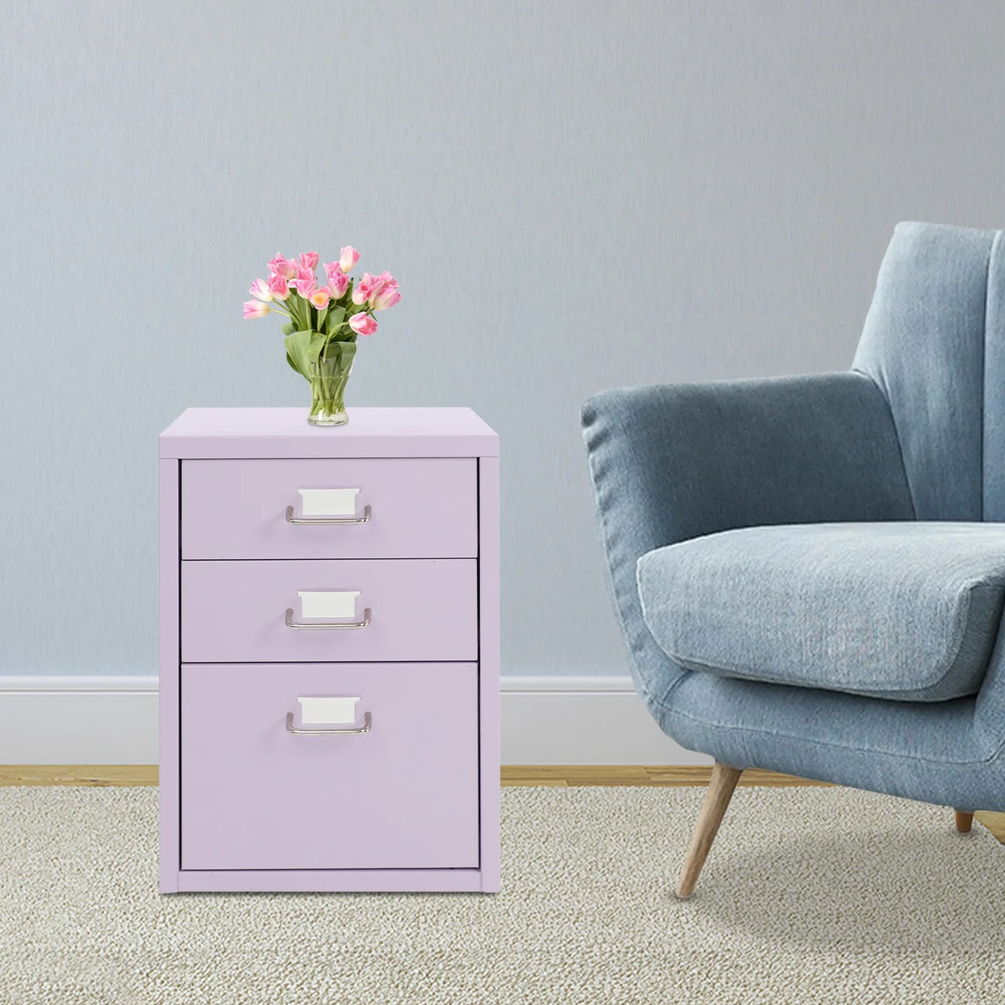 Bymaocar 3 Tier Vertical File Cabinet With Lock On Casters