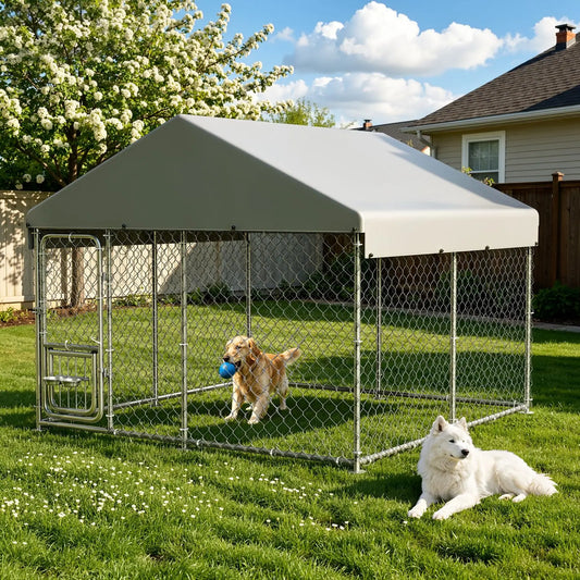 DishyKooker Heavy Duty Outdoor Dog Kennel With Roof And LockingDoor