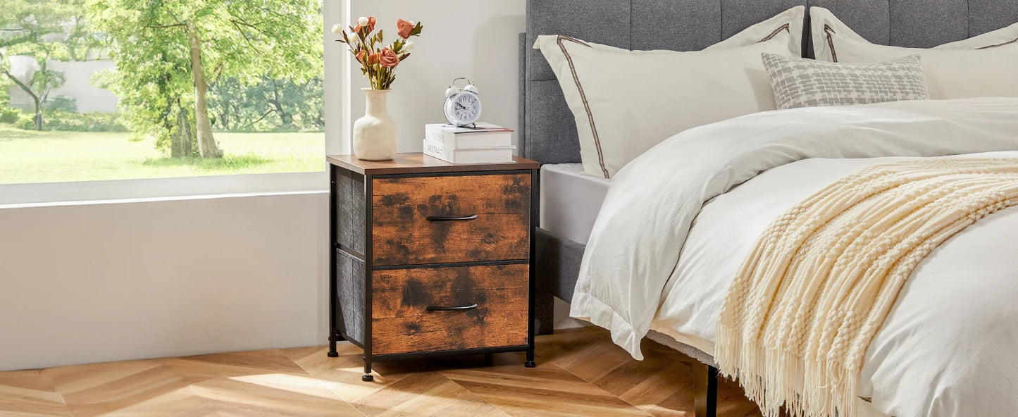 JHK Nightstand With Storage Drawers Bedside Table Modern Metal Frame