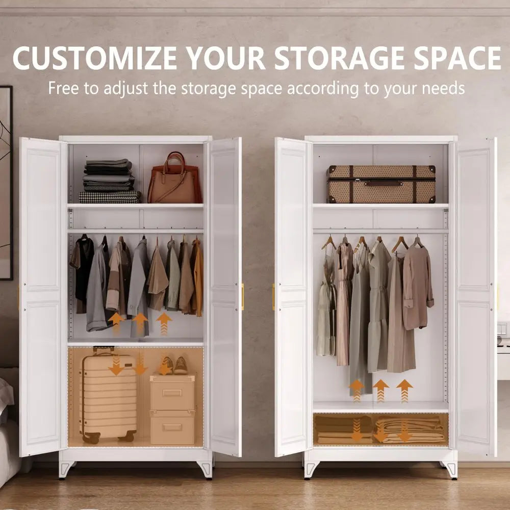Metal Armoire Wardrobe Closet With Doors And Shelves For Hanging Clothes