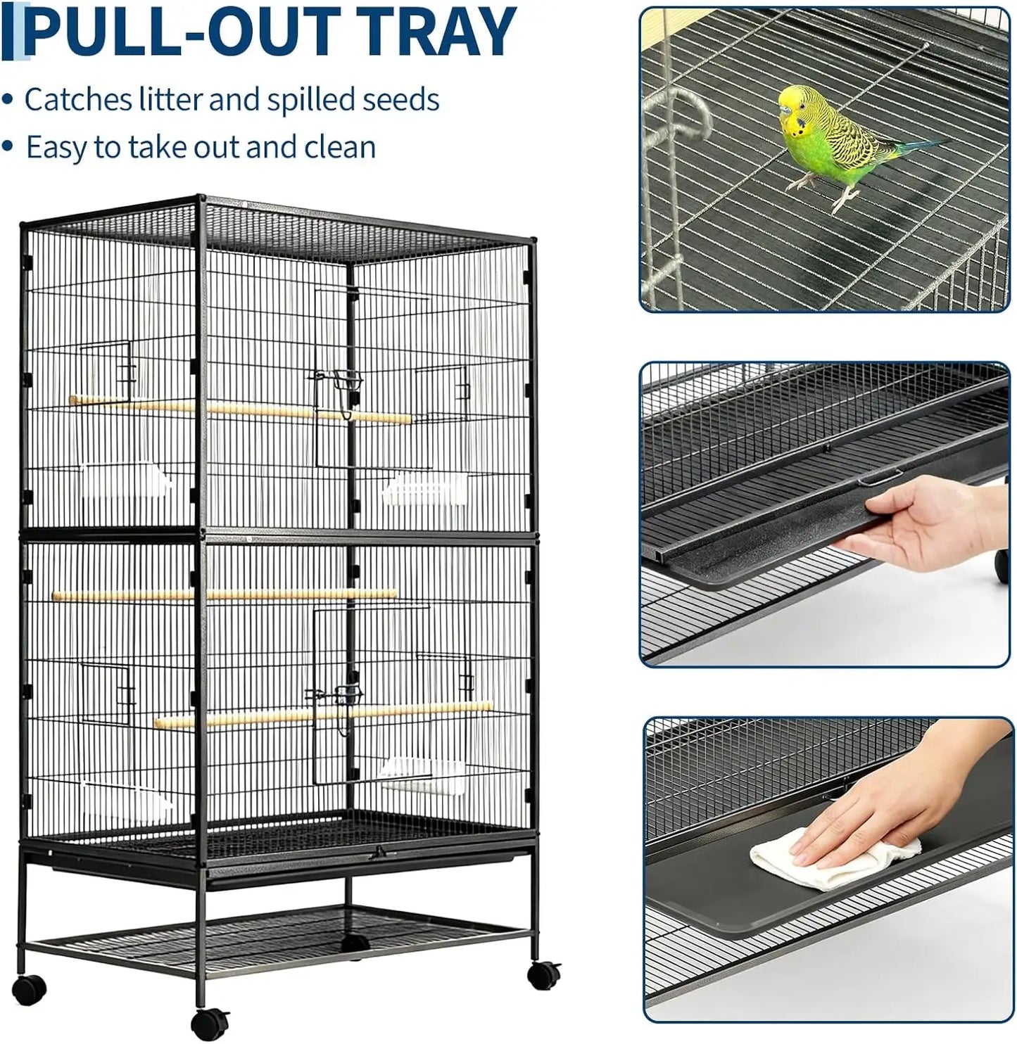 HiMISS Bird Cage with Rolling Storage Stands and Bowls
