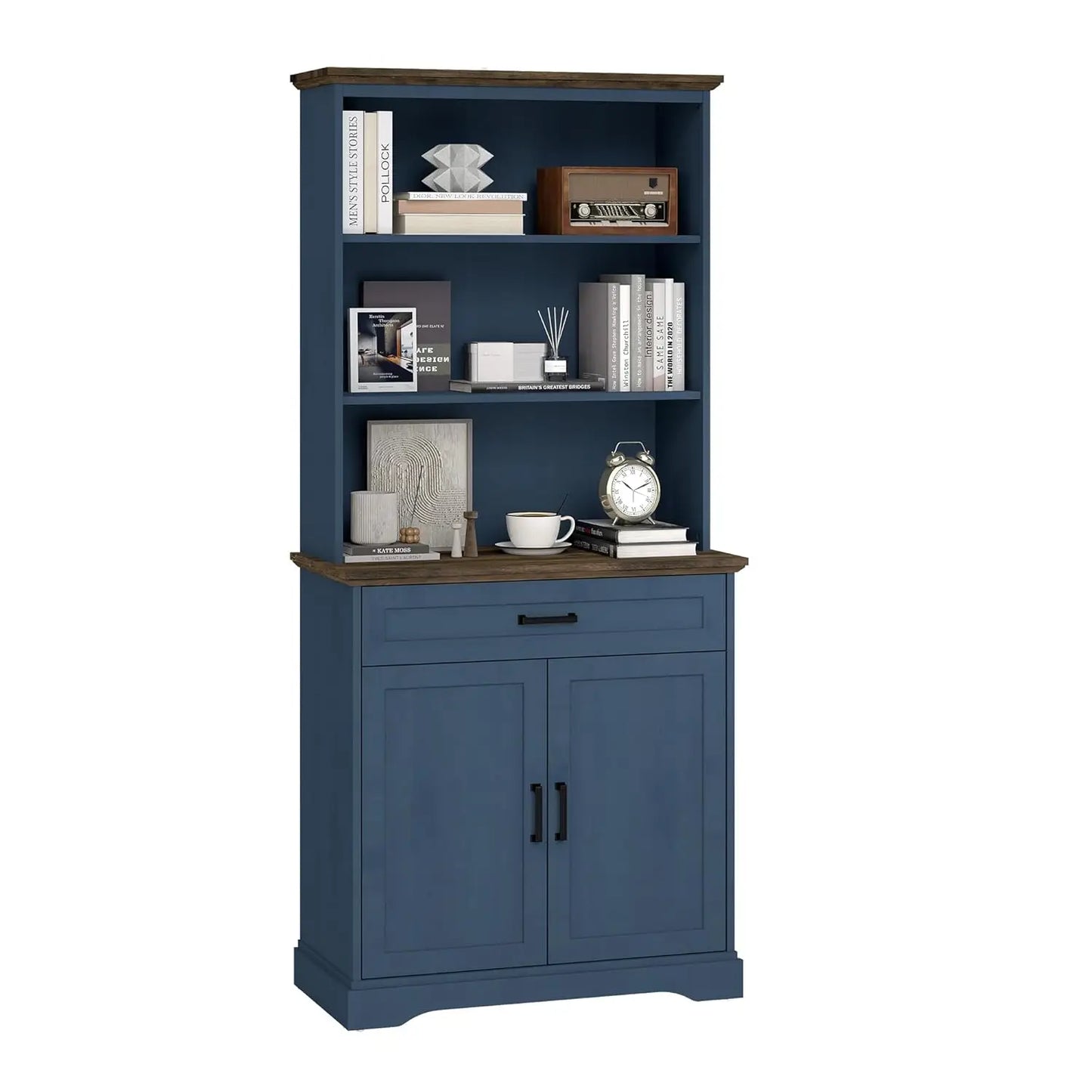 5-Shelf Bookshelf With Drawers Adjustable Storage Cabinet