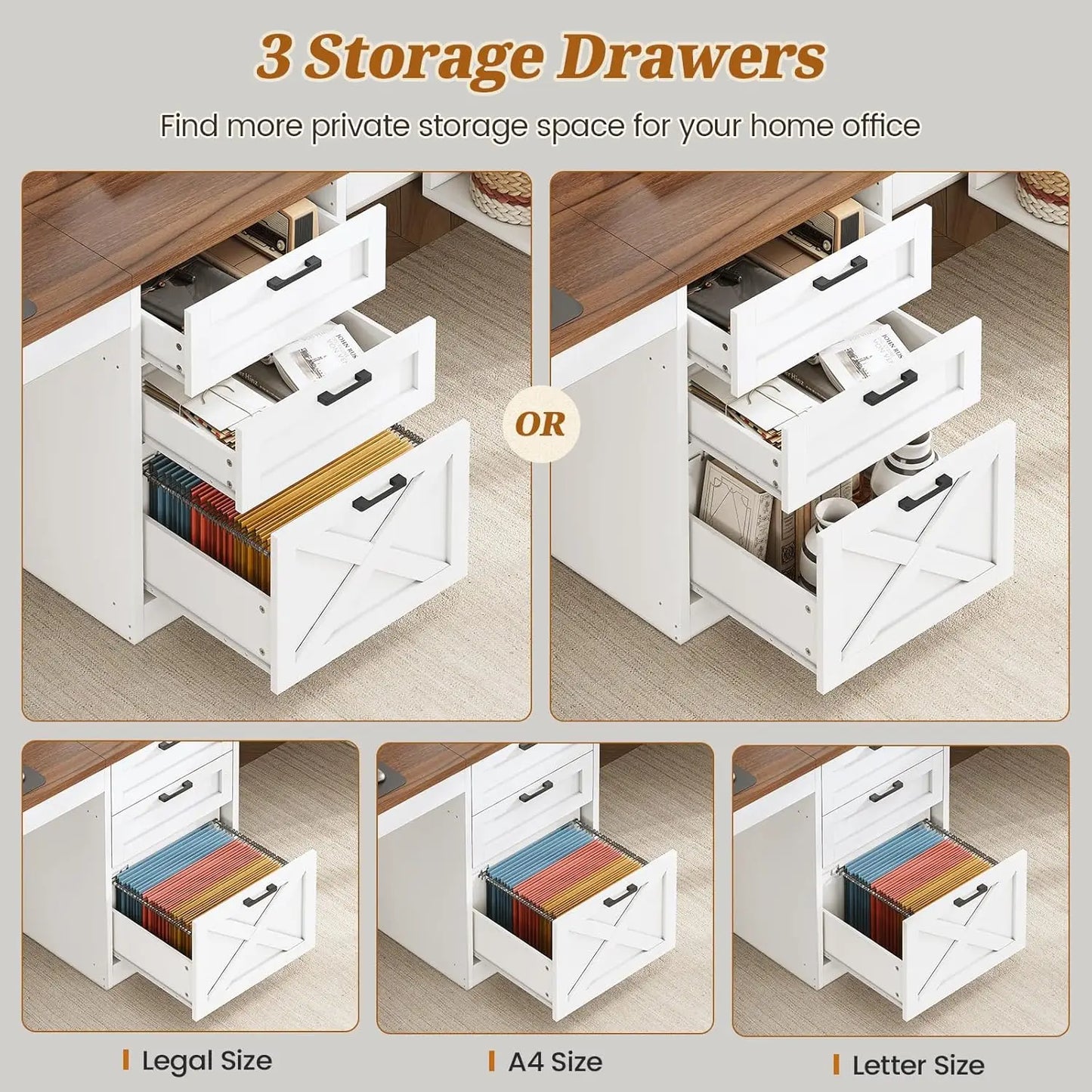 Farmhouse Computer Desk With Drawers And Storage Shelves For Home Office