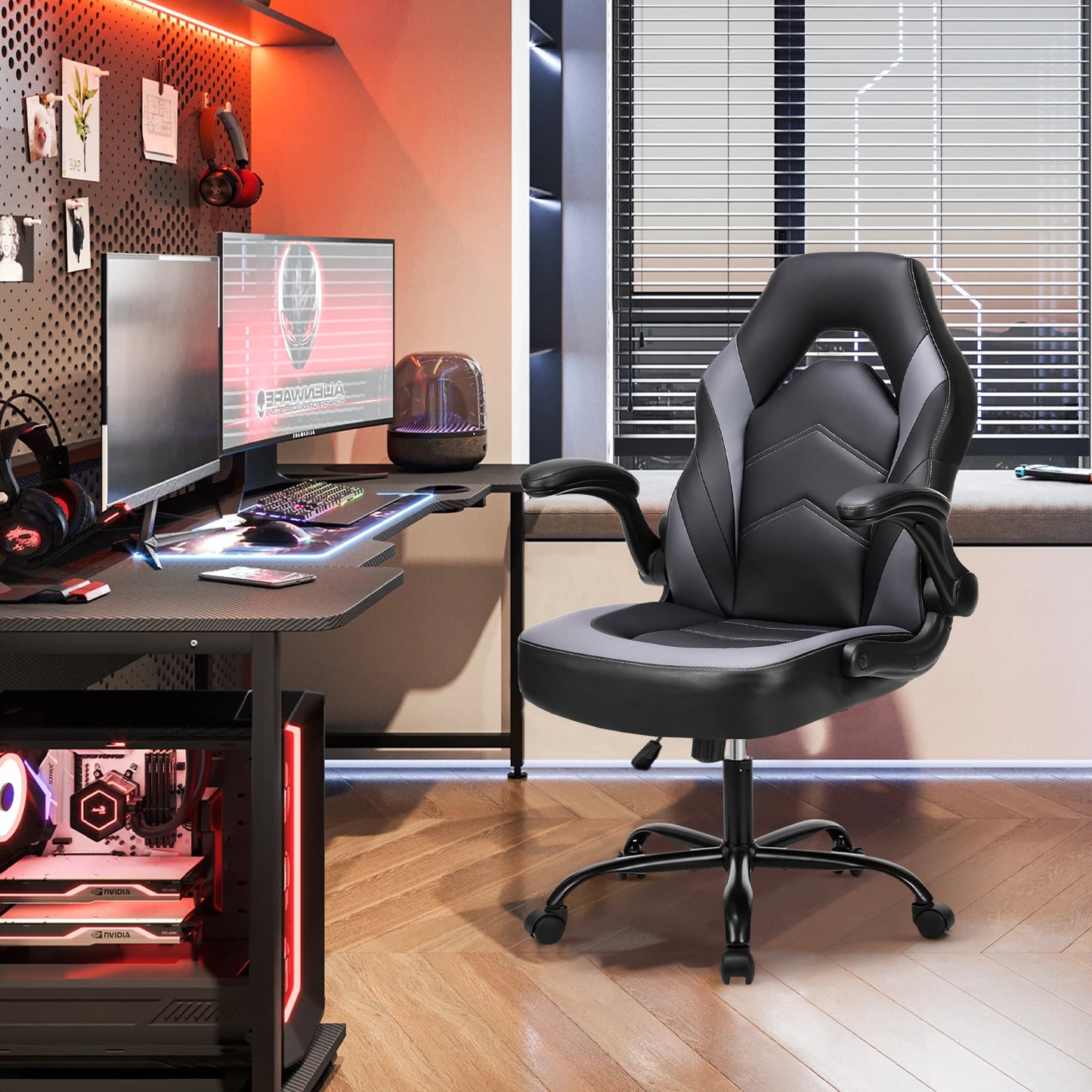 JHK Ergonomic Office Gaming Chair With Adjustable Flip Up Armrests
