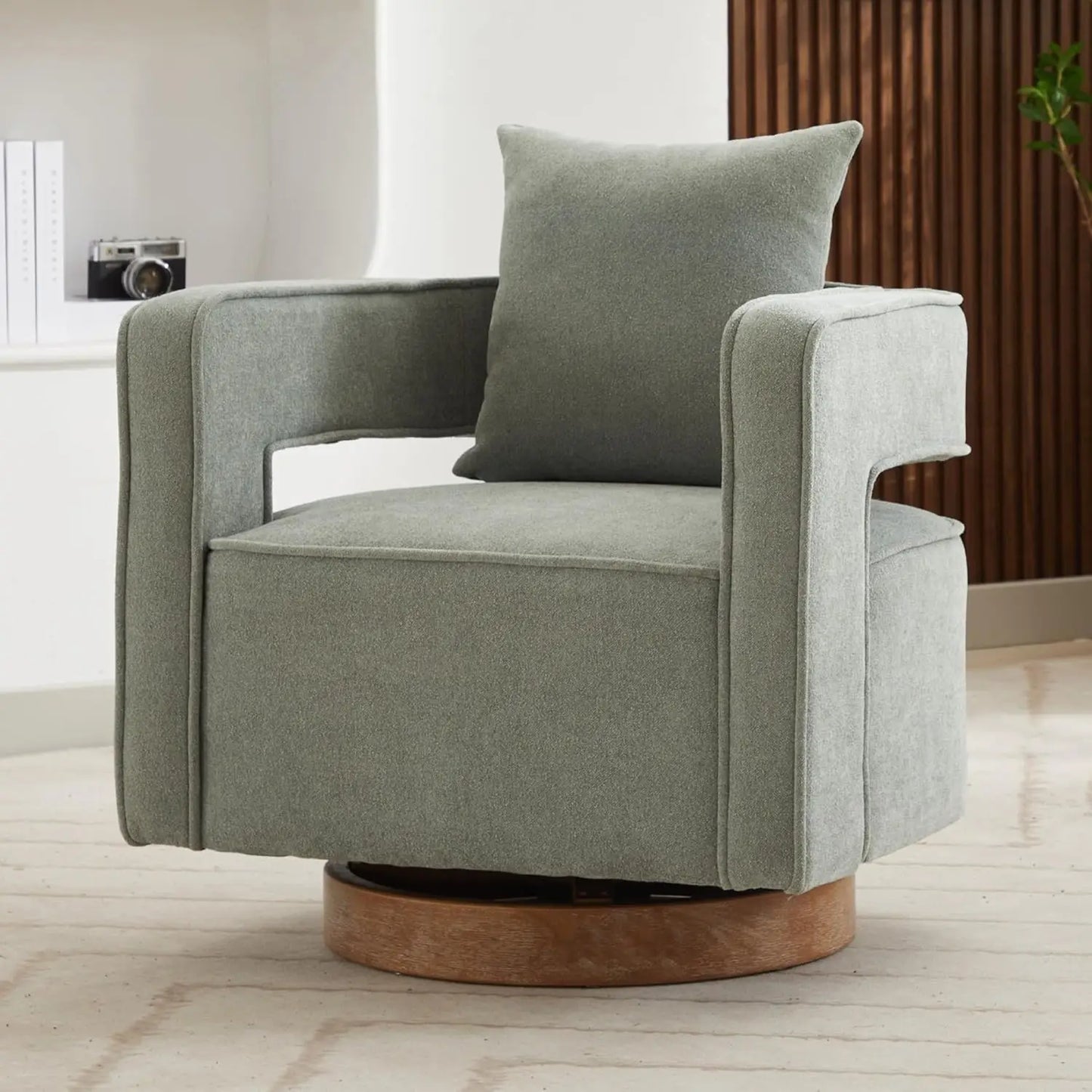 Upholstered Swivel Accent Chair Set Of 2 Linen Open Back