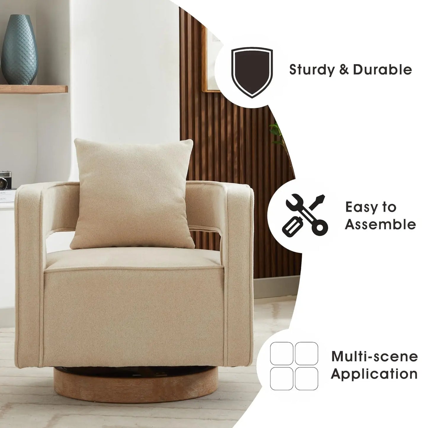 Upholstered Swivel Accent Chair Set Of 2 Linen Open Back