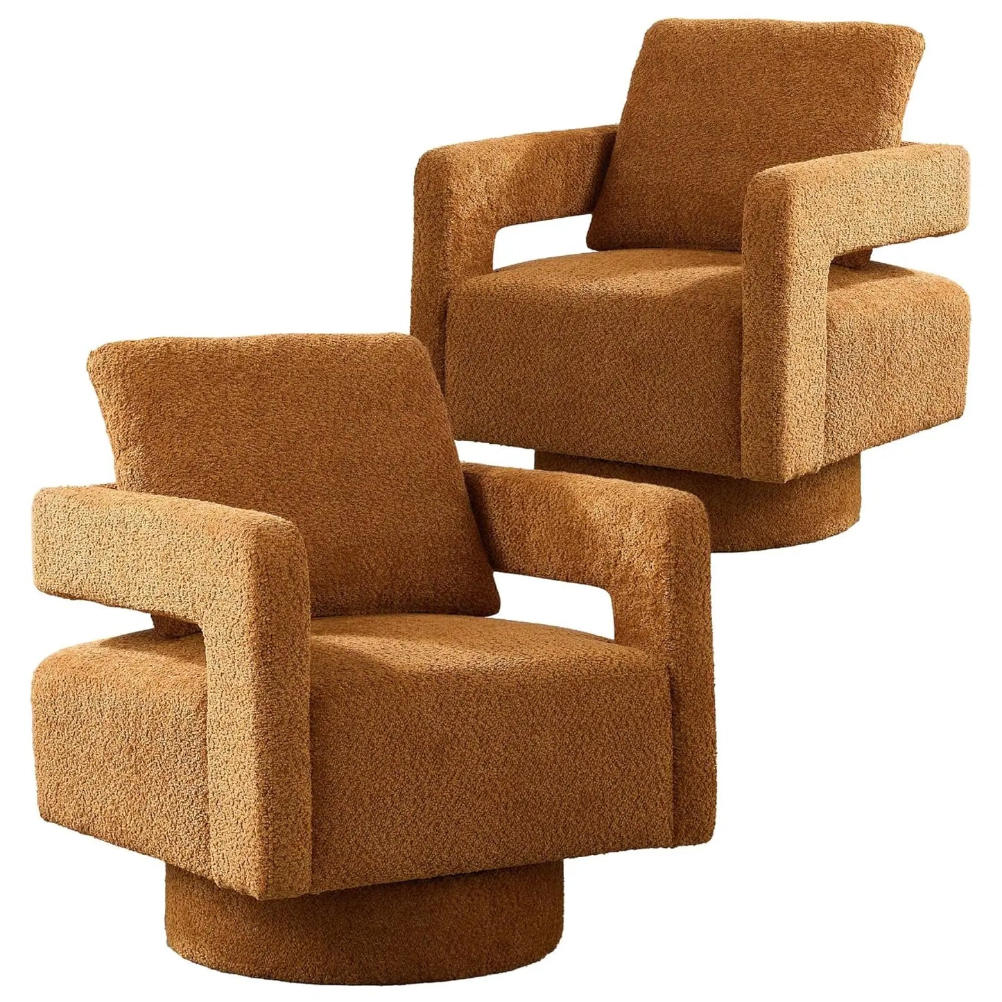 Upholstered Swivel Accent Chair Set Of 2 Linen Open Back